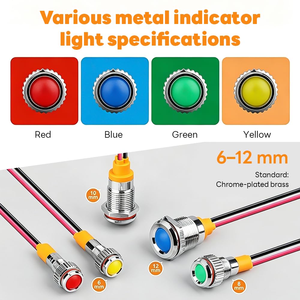 Luci di controllo in metallo, 19 mm, verde, 220 V, impermeabile, spia LED a scelta