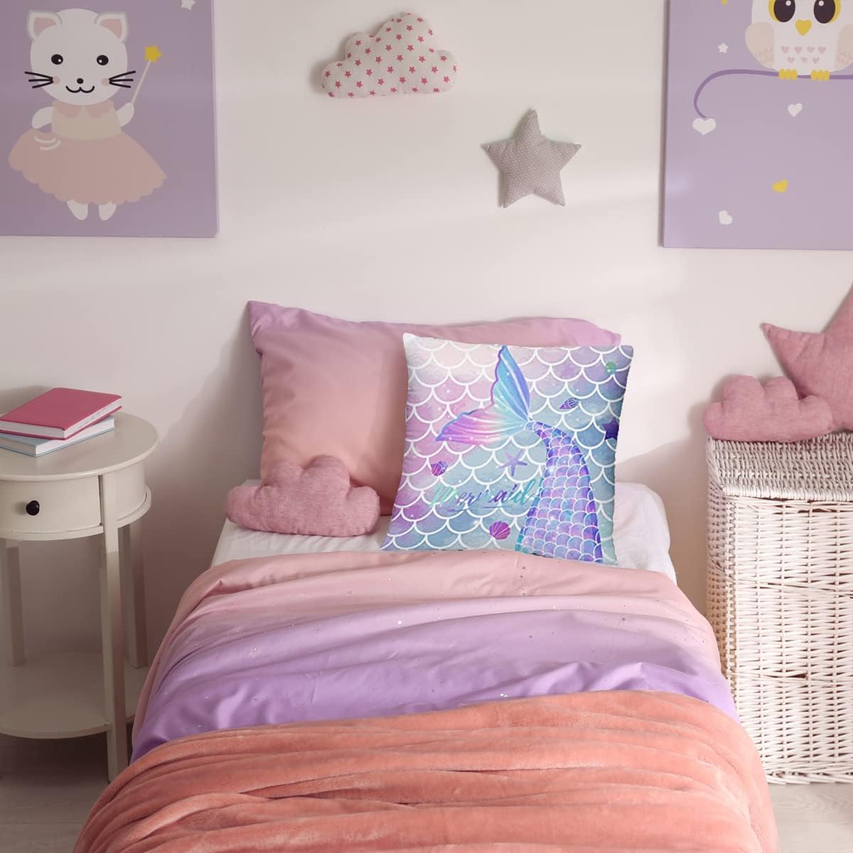 MUSOLEI 2 pezzi Unicorno Copricuscino 45X45 Bambini Velluto Sirena Copricuscino Peluche Divano Copricuscino con Federe Cerniera Ragazze, Unicorno A
