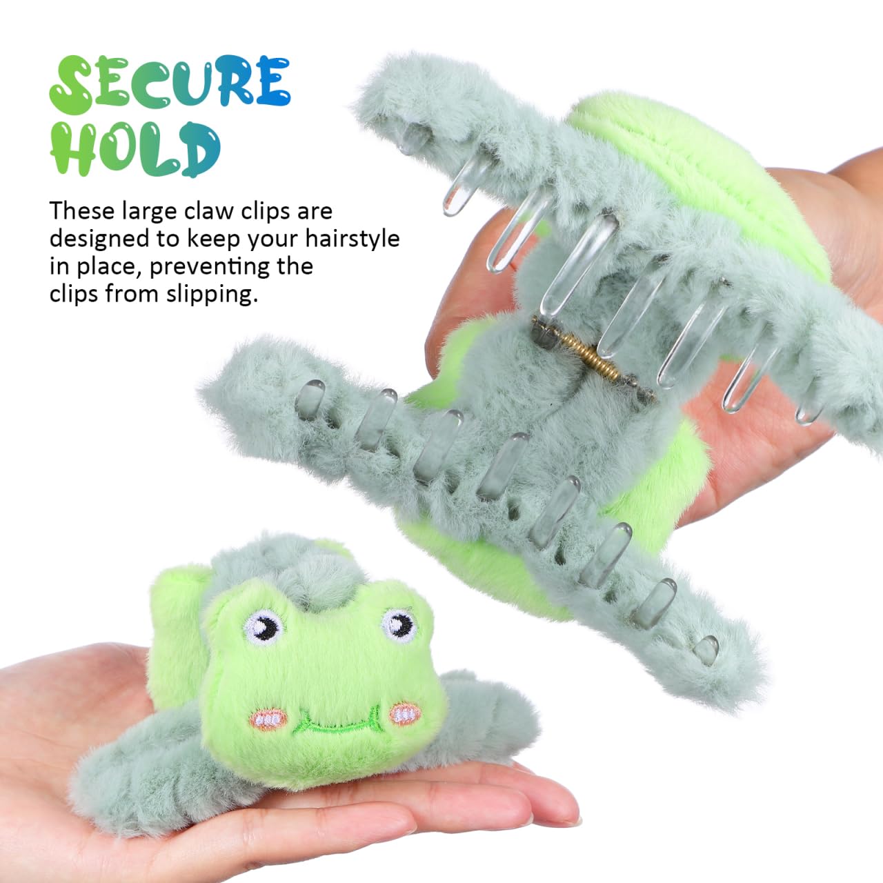 Didiseaon Hair Claws Clips, 2pcs Fluffy Plush Faux Claw Clips Cute Frog Hold Clamps for Girls Women Thick Fine Hairs - Image 2