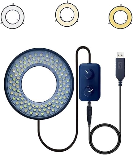 Kit de accesorios para microscopio LED anillo luz USB 5V 4 zonas temperatura de color ajustable microscopio estéreo diapositivas de microscopio