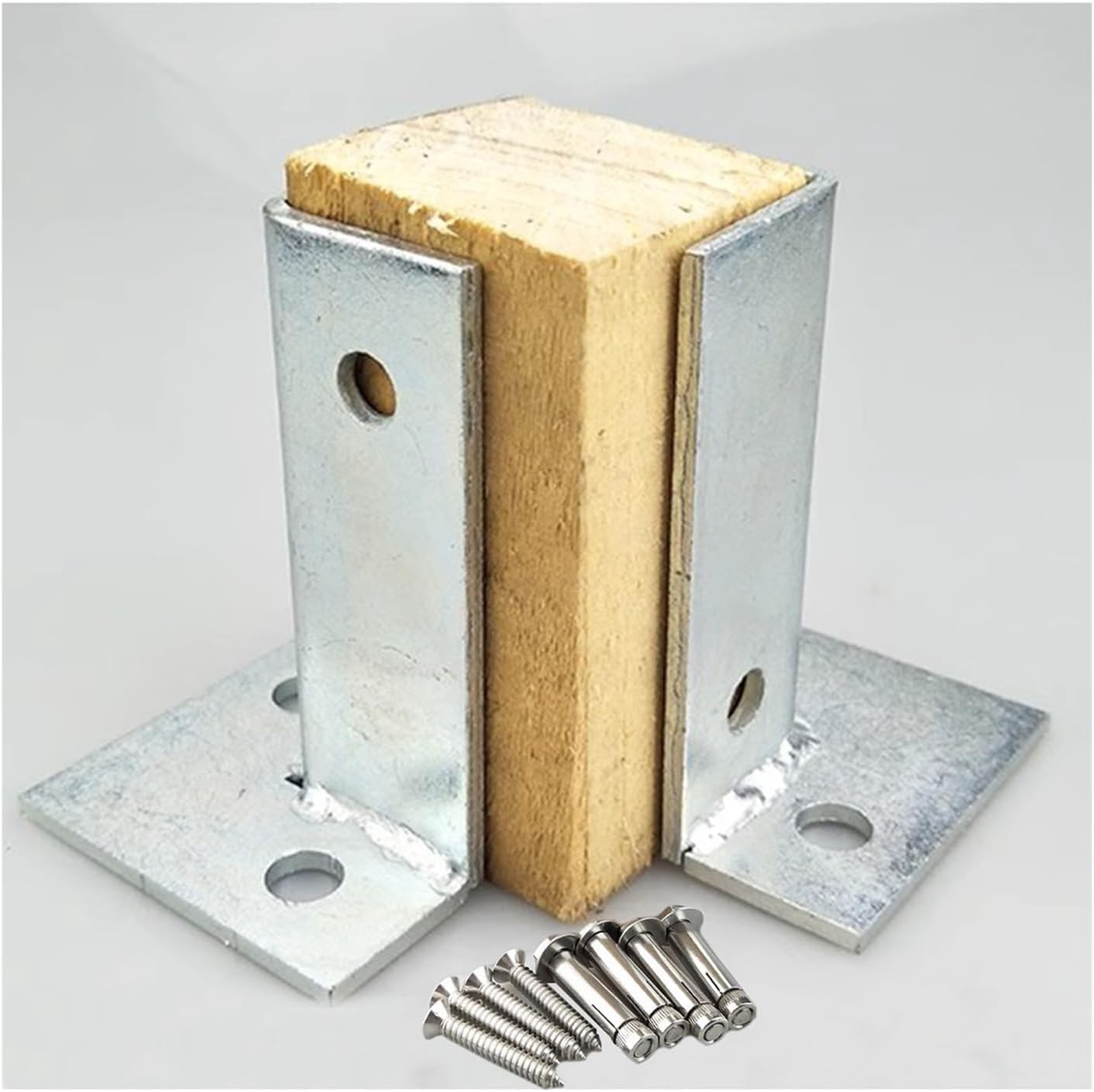 Iron Deck Balusters Ground Anchor Base Kit, Heavy Duty Wood Post Base Adjustable, Outdoor Pavilion Deck Fence Railing Support with Screws(4 Pack)