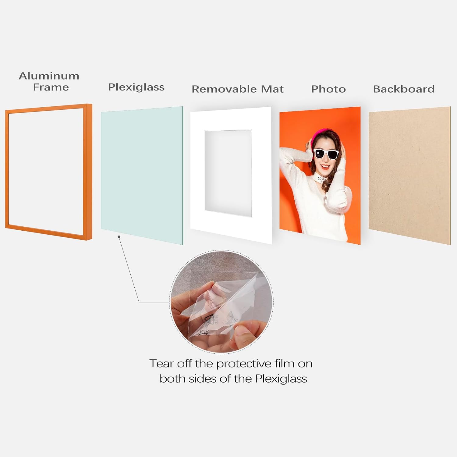 Golden State Art 2-Pack 8x10 Aluminum Picture Frames with 5x7 Mat - Orange Metal Photo Frames, Shatter-Resistant Plexiglass, Wall Mountable for Home & Office Decor, Horizontal or Vertical Display
