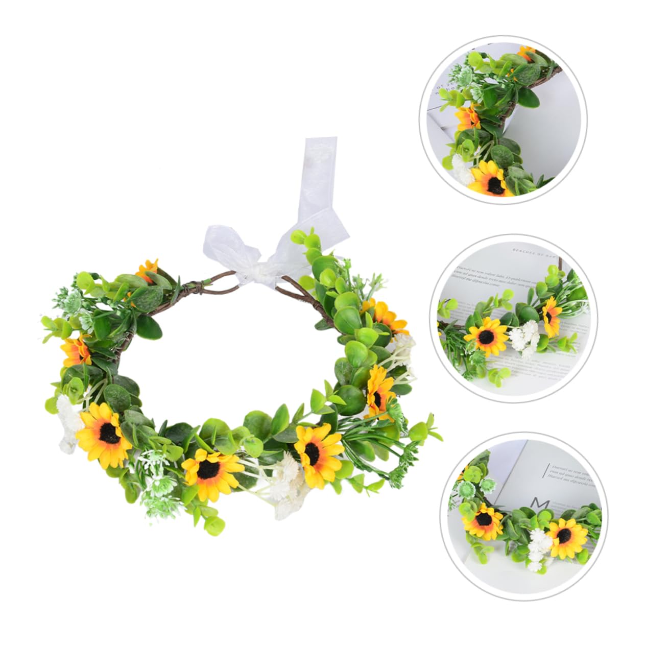 ABOOFAN 5 Stück künstlicher Girlanden-Kopfschmuck Hochzeit heiraten Kopfbedeckungen Dekorationen Gelb stirnband Haarband Blumenkronen-Kit Blumenkrone für die Braut Plastik