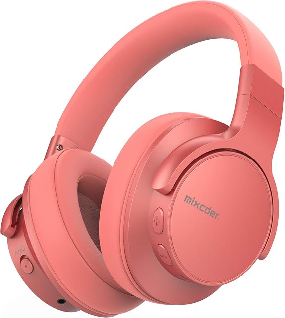 Mixcder E7 ANC Noise Cancelling Headphones Bluetooth 5.0 Over Ear Headphone with Hi-Fi Stereo, Quick Charge, 30 Hours Playtime for Travel Work TV PC Cellphone - Orange