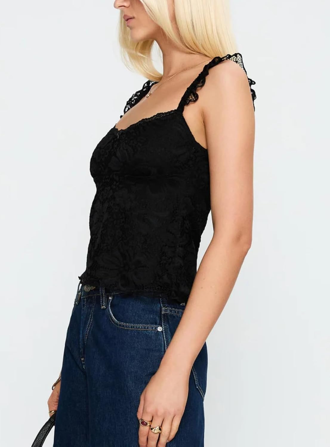 Women Y2k Lace Going Out Crop Top Summer Cap Sleeve Sheer Shirt Tanks Babydoll Tops Coquette Clothes - Image 4