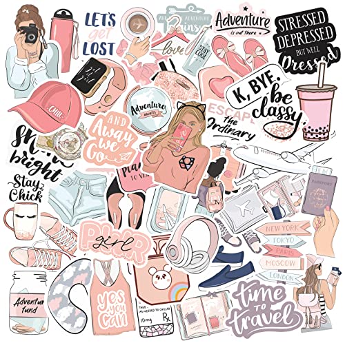 Rousrie (Pack of 50) Aesthetic Laptop Stickers for Journal Supplies kit, Phone case, Quotes Stickers for Scrapbook, Cute Korean Accessories for Girls (Pack of 50), Vinyl