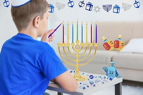 Miniatura 6 de The Dreidel Company Velas cónicas de menorá de Hanukkah de lujo para las 8 noches de Janucá (arco iris mutilado)