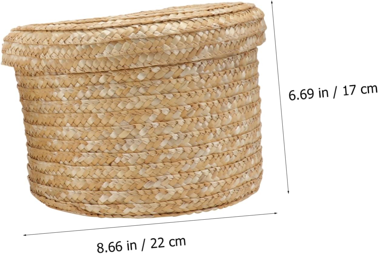 2pcs Woven Storage Baskets Eco-friendly Organizers with Lid Versatile Bins for Home Nursery and Office Large Medium image 3