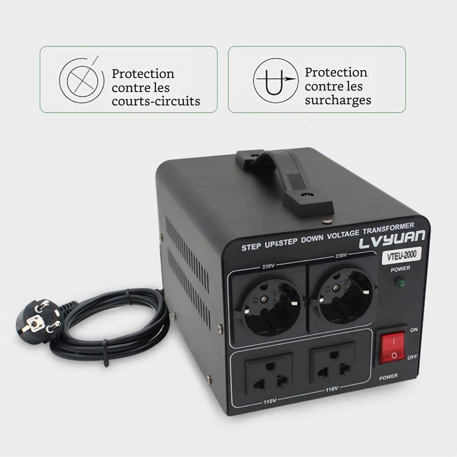 Cantonape Convertisseur De Tension Usa 2000 Va 2000 W Entrée 110 V Ou 220 V Sortie 110 V Et 220 V