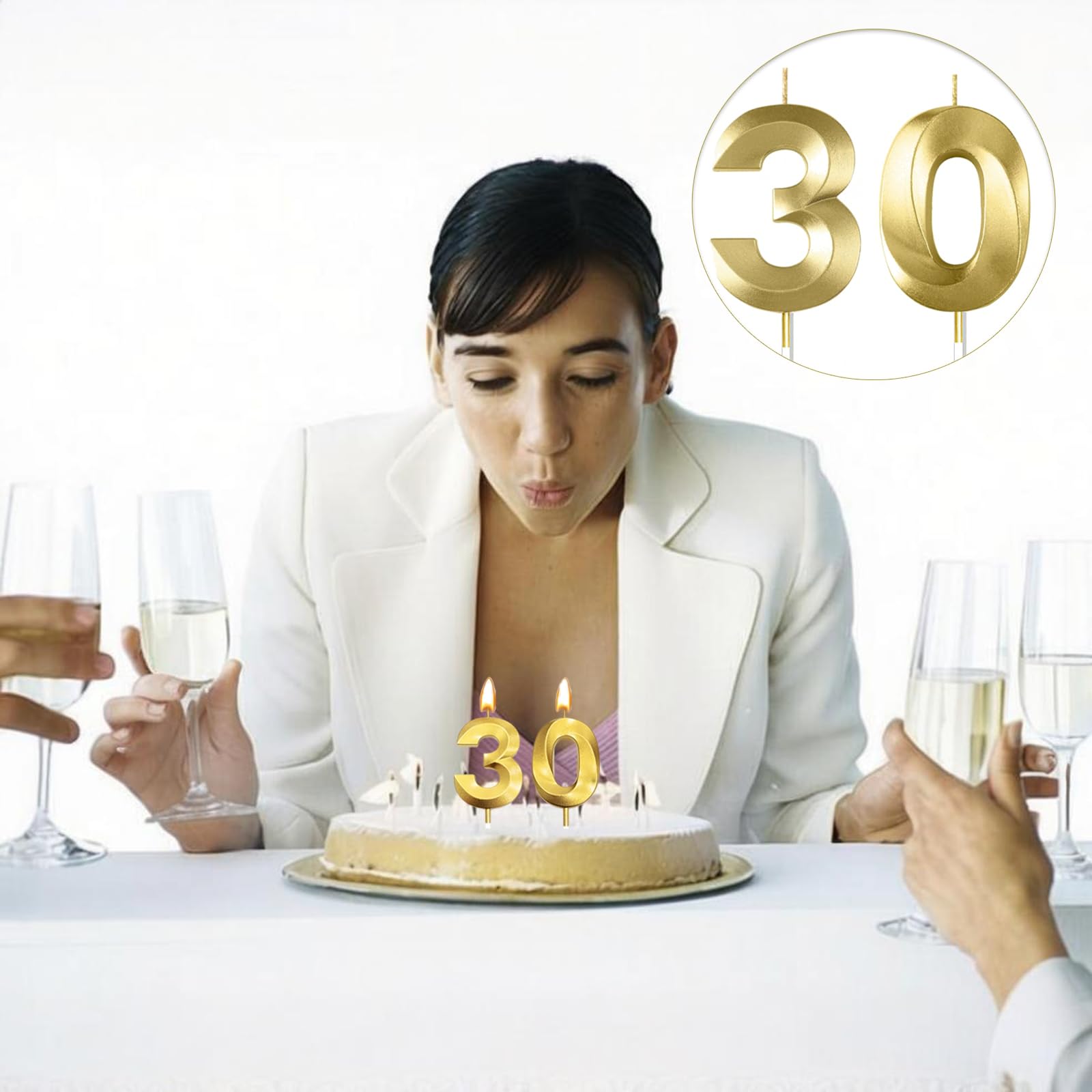 Bougies d'anniversaire Numéro 30, 3D Diamant Or Bougie Chiffre 30, Décoration Gâteau Anniversaire