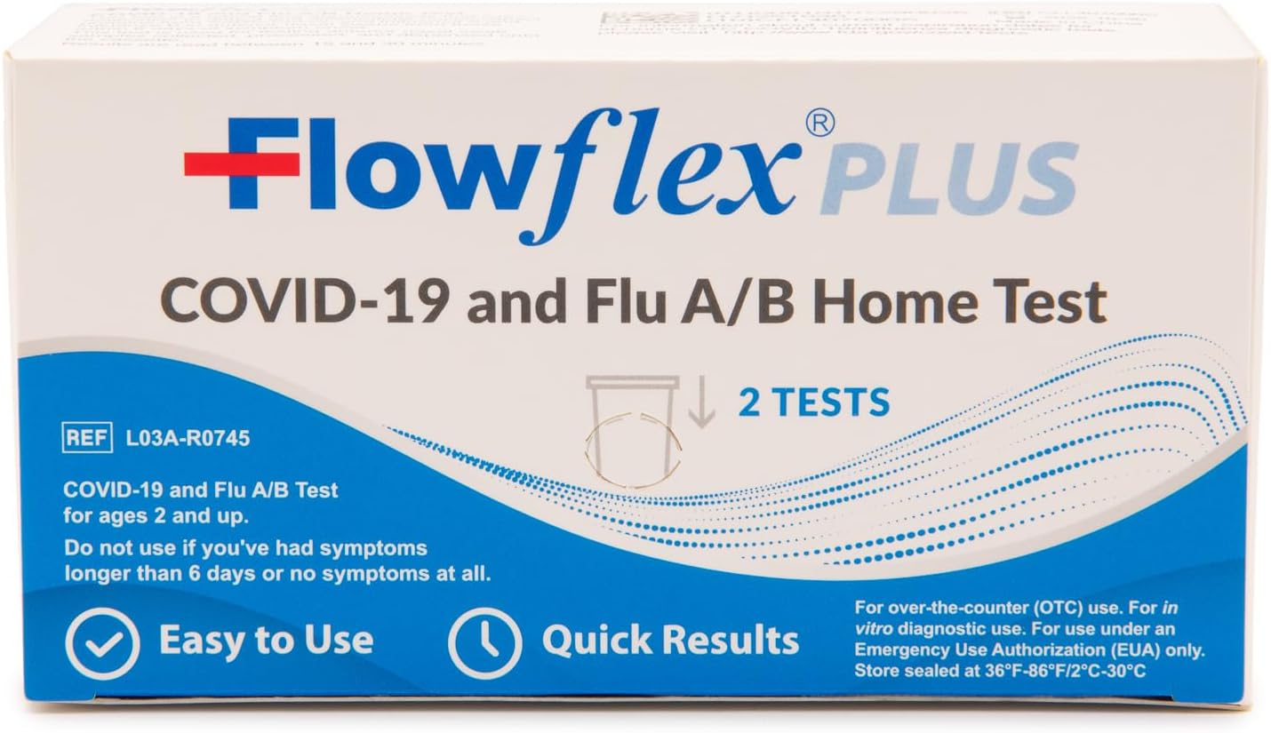 COVID & Flu Home Test by Flowflex Plus, Rapid Results in 15 Minutes, Trusted OTC COVID-19 & Flu A/B Testing Kit, FSA and HSA Eligible, Easy to Use & No Discomfort, 1 Pack 2 Tests