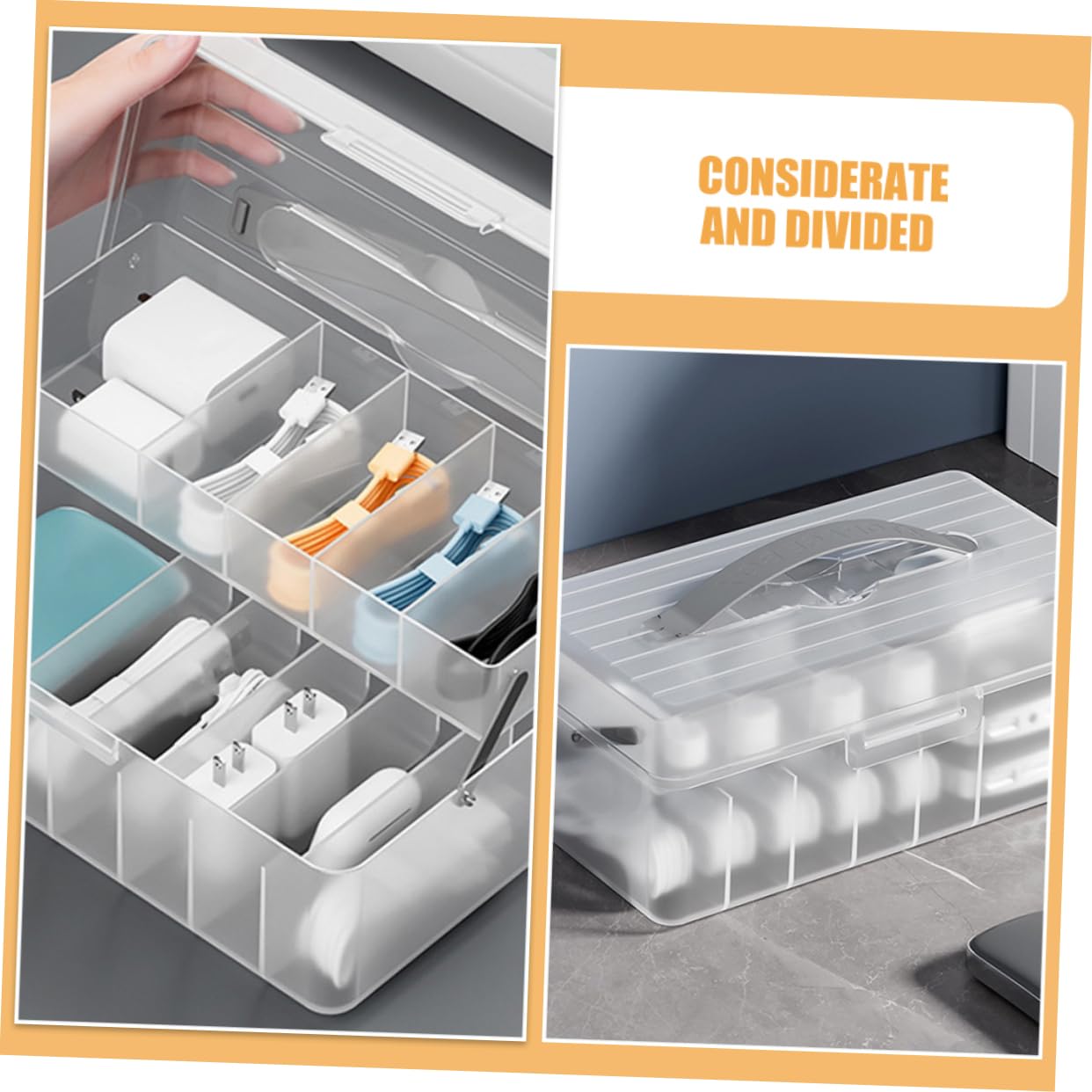 Box Organizer Per Cavi Elettronici Contenitore Multiuso Per Caricatori e Accessori Design Portatile e Trasparente Per Scrivania e Casa Soluzione Per La Gestione Dei Cavi