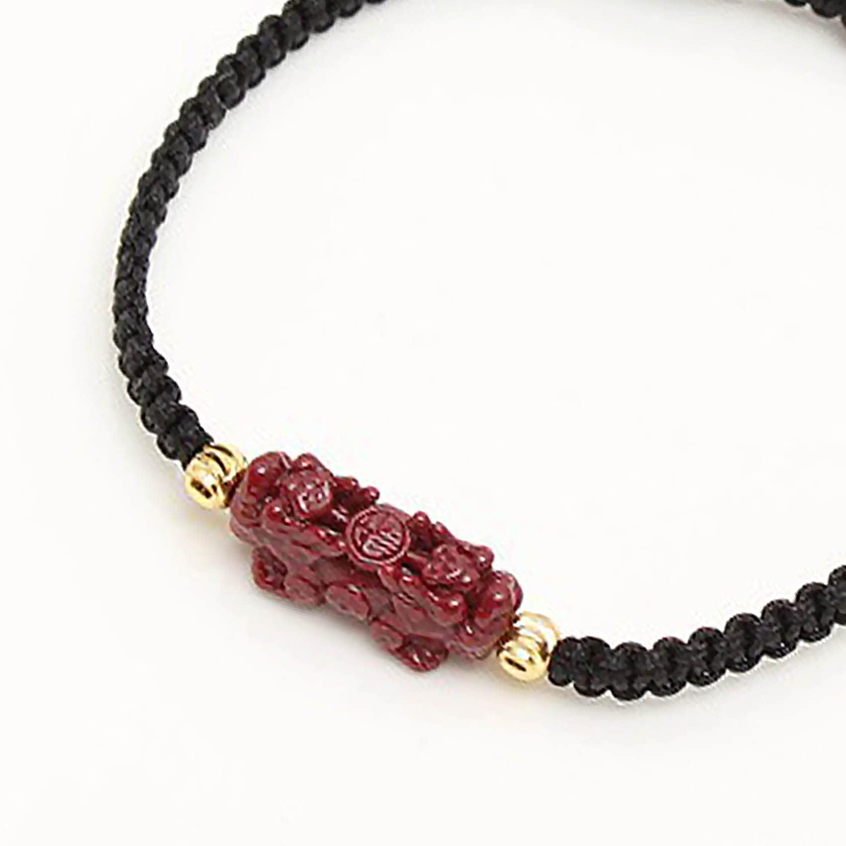 2 Pulseras Feng Shui Pulsera de Piedra de Cristal de cinabrio Natural Pulsera de Hilo Rojo Pulsera Budista Hecha a Mano de la Suerte Amuleto Vintage de Buena Suerte Ajustable, Negro