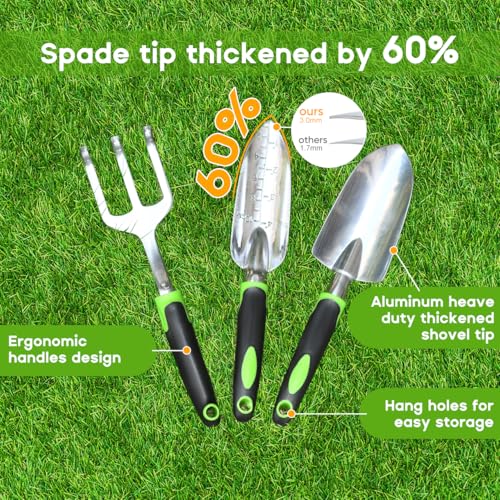 ZUZUAN Garden Tool Set, 3 Pack Aluminum Heavy Duty Gardening Kit Includes Hand Trowel, Transplant Trowel and Cultivator Hand Rake with Soft Rubberized Non-Slip Ergonomic Handle, Garden Gifts - Image 3