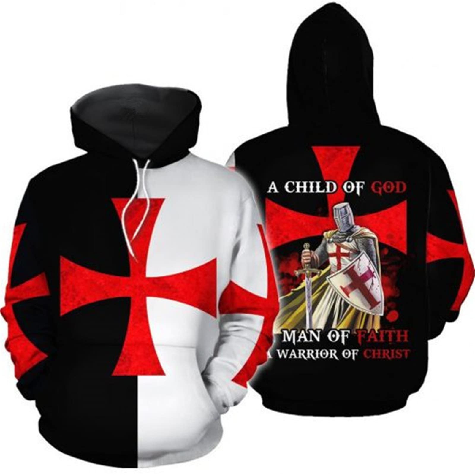 oneforus Men's Hoodie 3D Knights Templar Printed Hoodie Christmas Halloween Autumn Winter Drawstring Hooded Sweatshirt