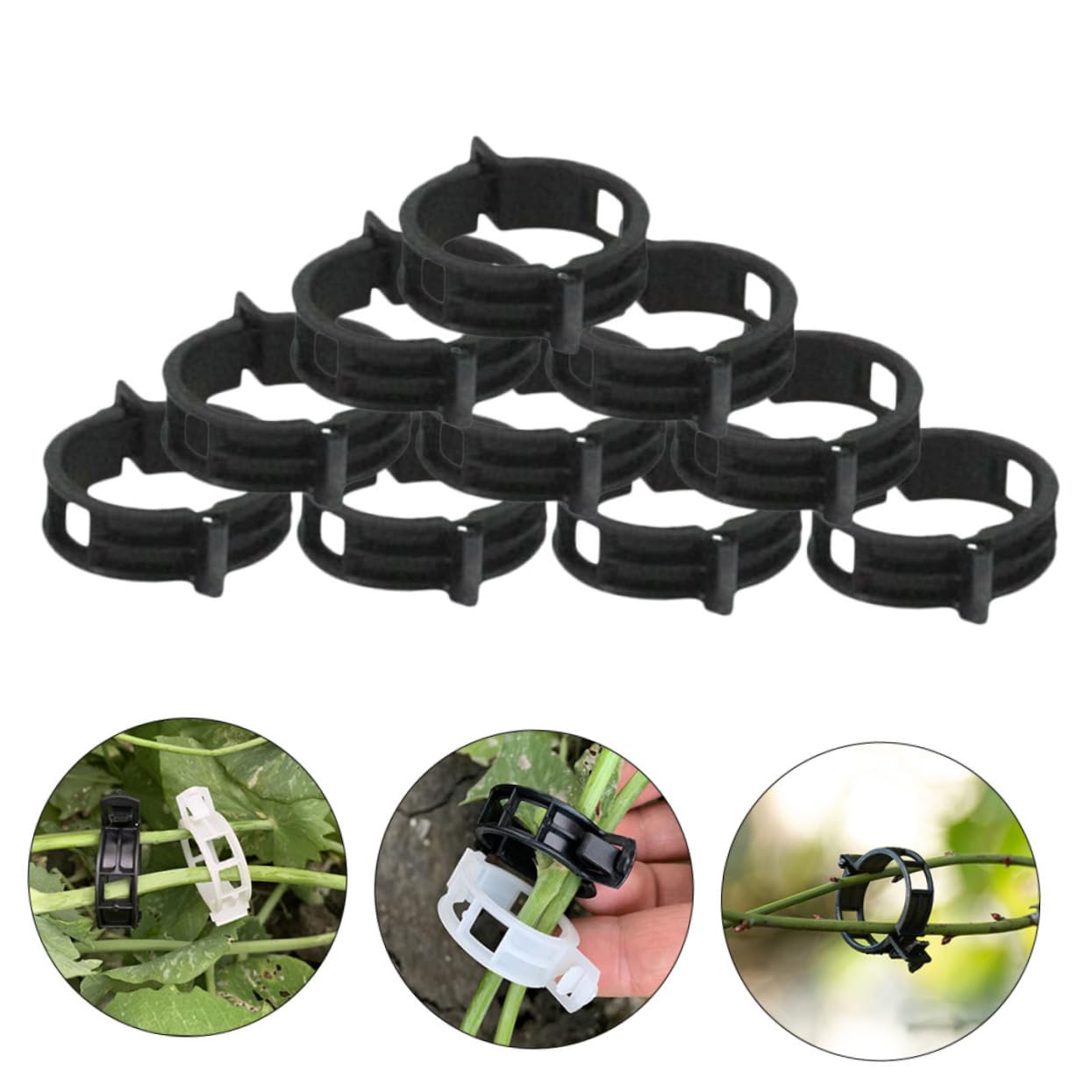ibasenice 5 Sätze Pflanzenclips Gitter Tomatenpflanzeunterstützung Pflanzenstützclips Pflanzenbefestigungsklammer Blumenrankenclips Pflanzenkletterklemme Stielclip Black Pp 100 Stück * 5
