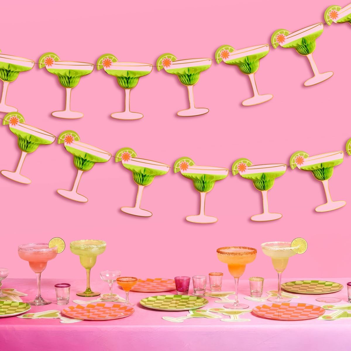 xo, Fetti Margarita Accordion Banner - 10 Icons | Margs and Matrimony, Bachelorette Party, Final Fiesta, Summer Cocktail, Pink, Green, Girly