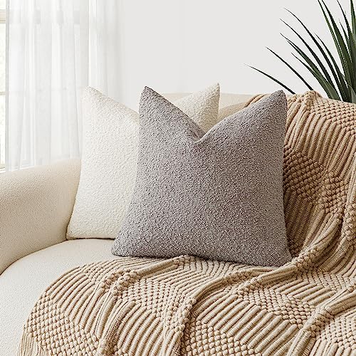 Image of Foindtower Set of 2, Decorative Textured Boucle Throw Pillow Covers Accent Solid Pillow Cases Soft Cozy Couch Cushion Case for Chair Sofa Bedroom Living Room Home Decor 16 x 16 Inch Neutral Grey