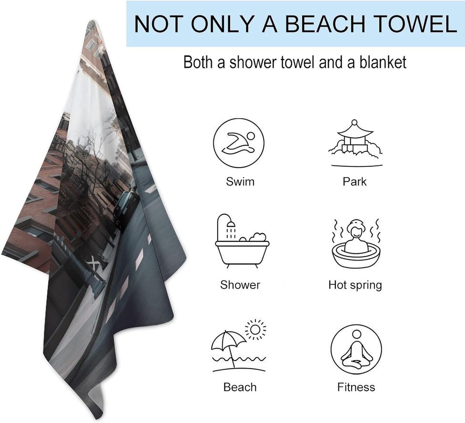 Swimming Towel, City Street Printed Fashion Towel,Portable Towel,Durable Towel