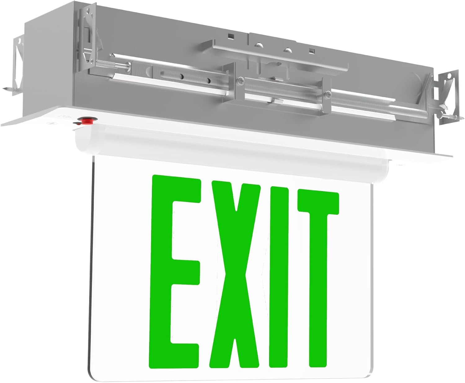 14-Inch Green LED Recessed Single-Face Exit Sign with White Housing, White, Clear