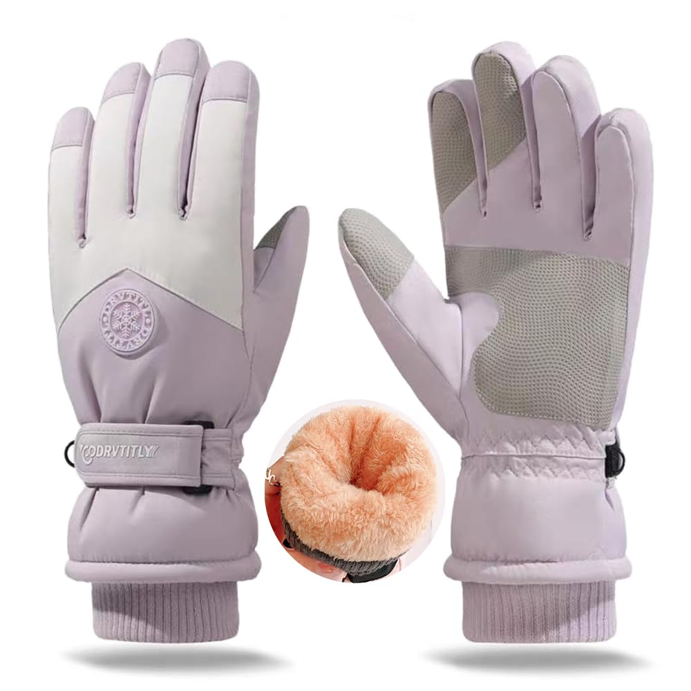 ROERPPM Winter Women Ski Gloves Windproof Thickened Winter Women Ski Gloves Windproof Thickened Keep Warm Gloves Ladies Skin-Friendly Outdoor Cycling Touchscreen Gloves (Purple)