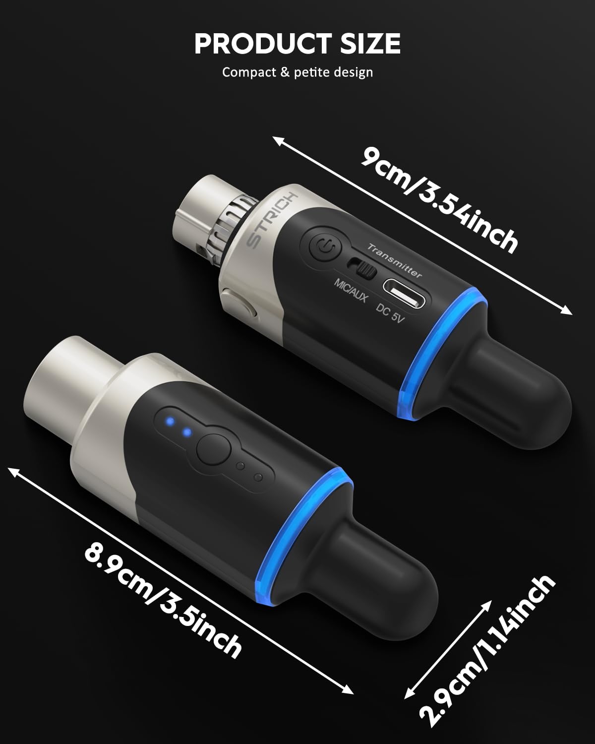 STRICH M5 Sistema Microfonico Wireless UHF XLR, Trasmettitore & Ricevitore 4 Canali per Microfono Dinamico, Raggio 61m, Latenza ＜1ms, Compatibile con Mixer Audio/Lautspeaker PA