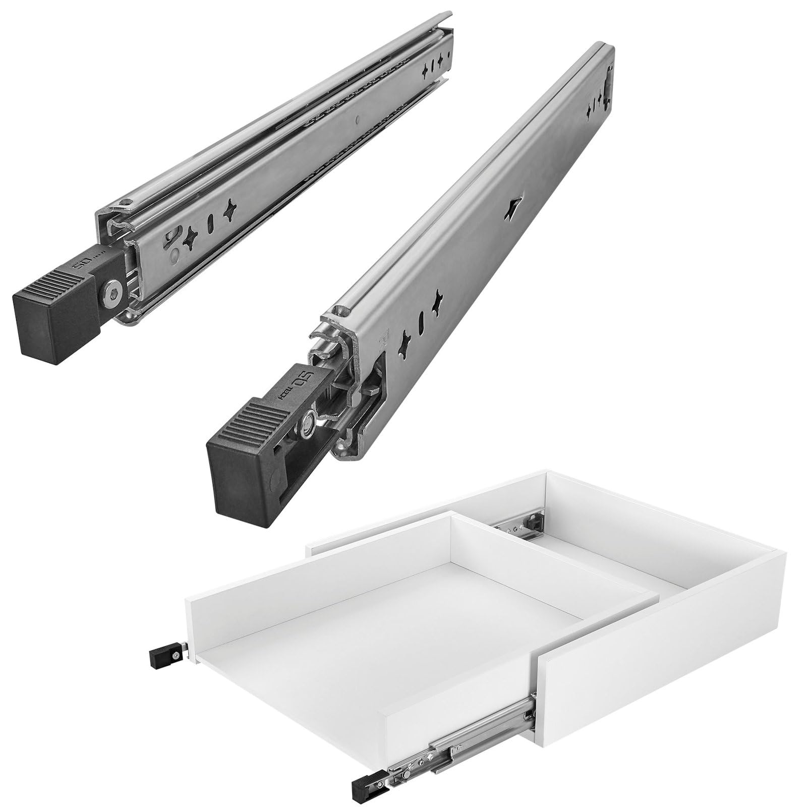 1 paire SOTECH Coulisse à sortie totale VarioSlide KV2-100-H53-L550-EH 550 mm avec fonction de verrouillage/déverrouillage avec levier noir Coulisse à sortie totale pour charges lourdes pour charges