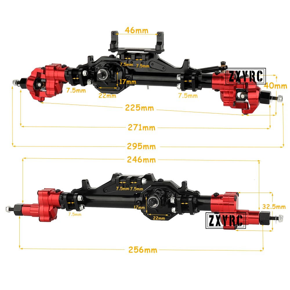 ZXYRC CNC Aluminum Complete Front Rear Portal Axle for 1/10 RC Crawler Axial Wraith 90018 RR10 90048 0301 Upgrades (red)