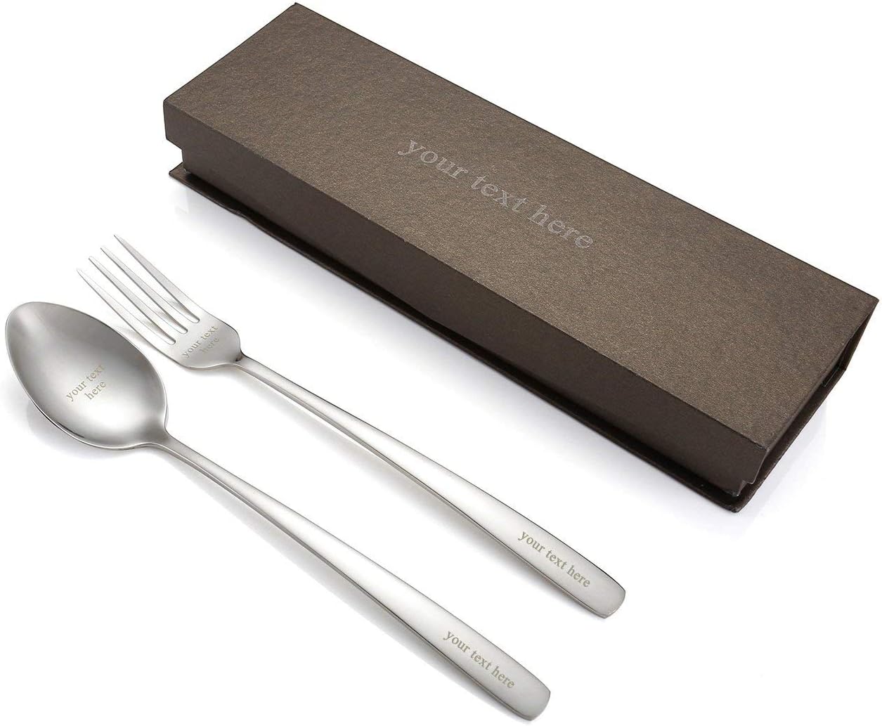 Custom Engraved Spoon and Fork Set, Personalised Stainless Flatware Set with Gift Box for Kitchen Dining Cutlery