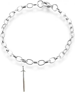 H2 Battle Sword decorative miniature fine lead free English Pewter charm on a belcher link chain anklet bracelet