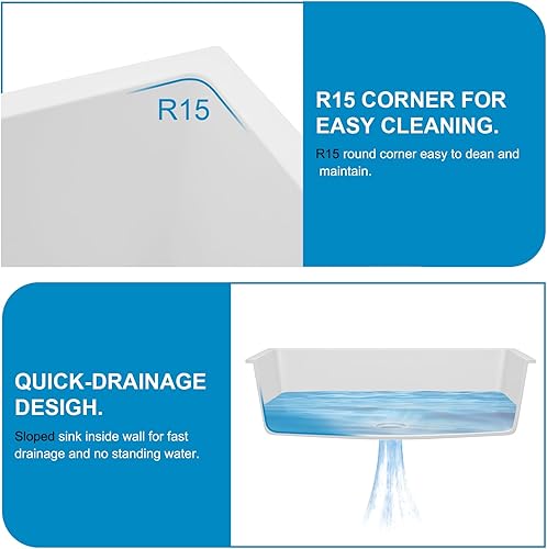 Miniatura 8 de Fregadero de cocina compuesto de granito 31 x 20 pulgadas, fregadero de cocina de granito montado en la parte superior, compuesto clásico de cuarzo