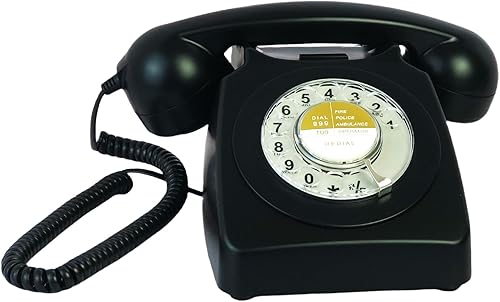 Vista 4 de Teléfono, Teléfonos fijos con cable para el hogar, teléfono retro de la vieja moda con teclado de marcación giratoria, teléfonos antiguos de la moda