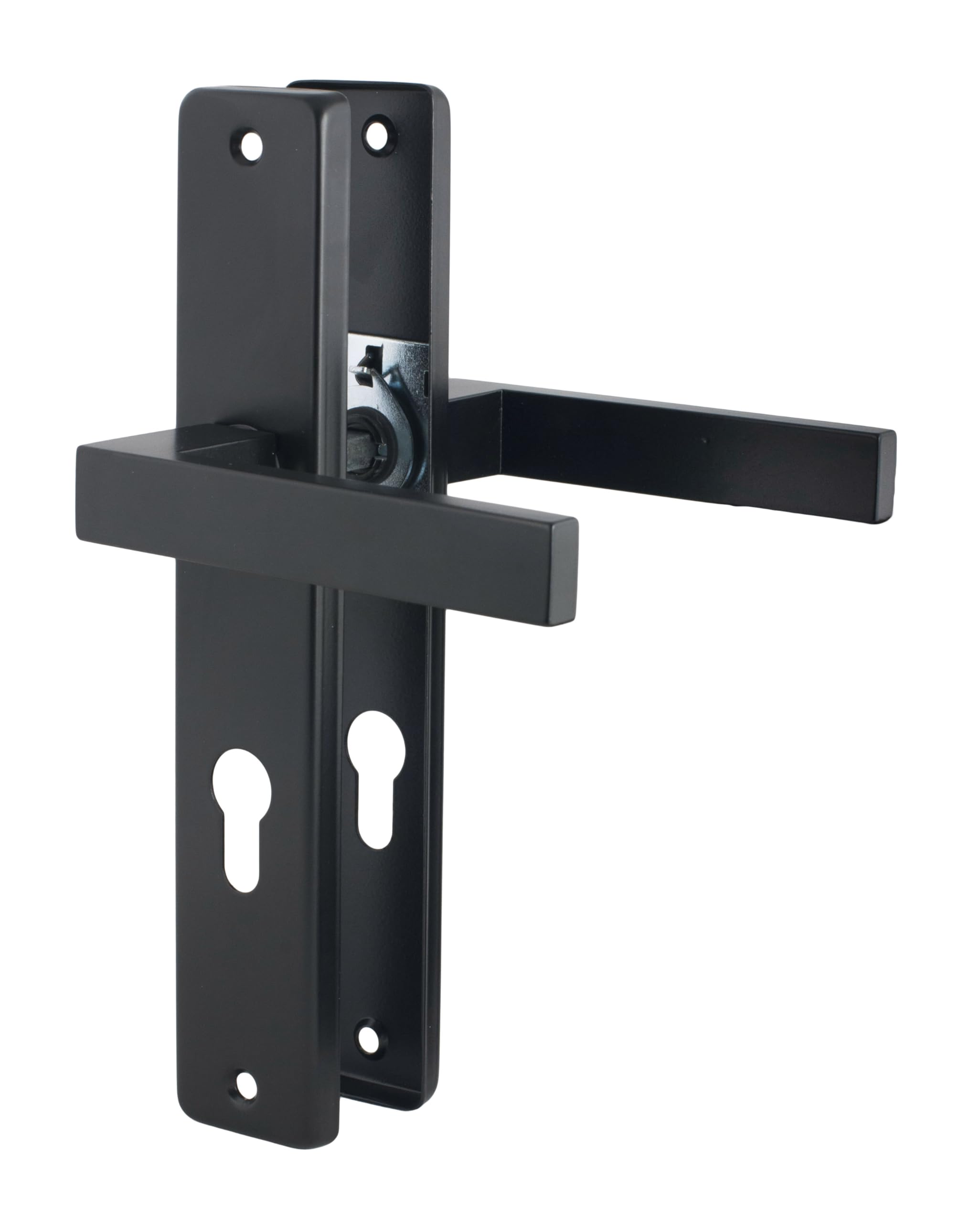 QRS - KWADRO Türgriffe Innentüren Schwarz Matt - Türklinken Innen Eckig - Langschildgarnitur, aus Stahl & Aluminium, Türdrückergarnitur, Drückergarnitur Zimmertür, Türbeschlag - 85mm, PZ85