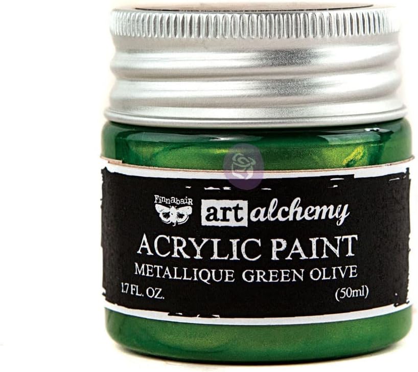Prima Marketing 963163 Finnabair Art Alchemy Acrylic Paint, 1.7 fl. oz., Metallique Green Olive