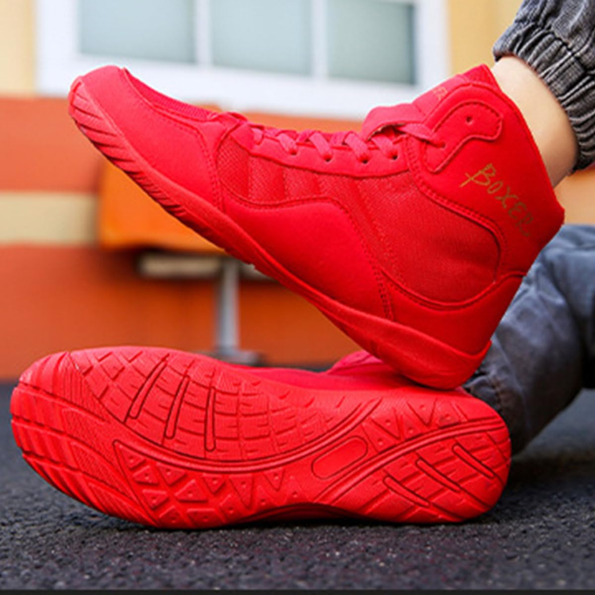 Scarpe da Boxe Uomo Donna Stivaletti da Wrestling Antiscivolo Traspirante per Arti Marziali, Atletica, Fitness, Bodybuilding