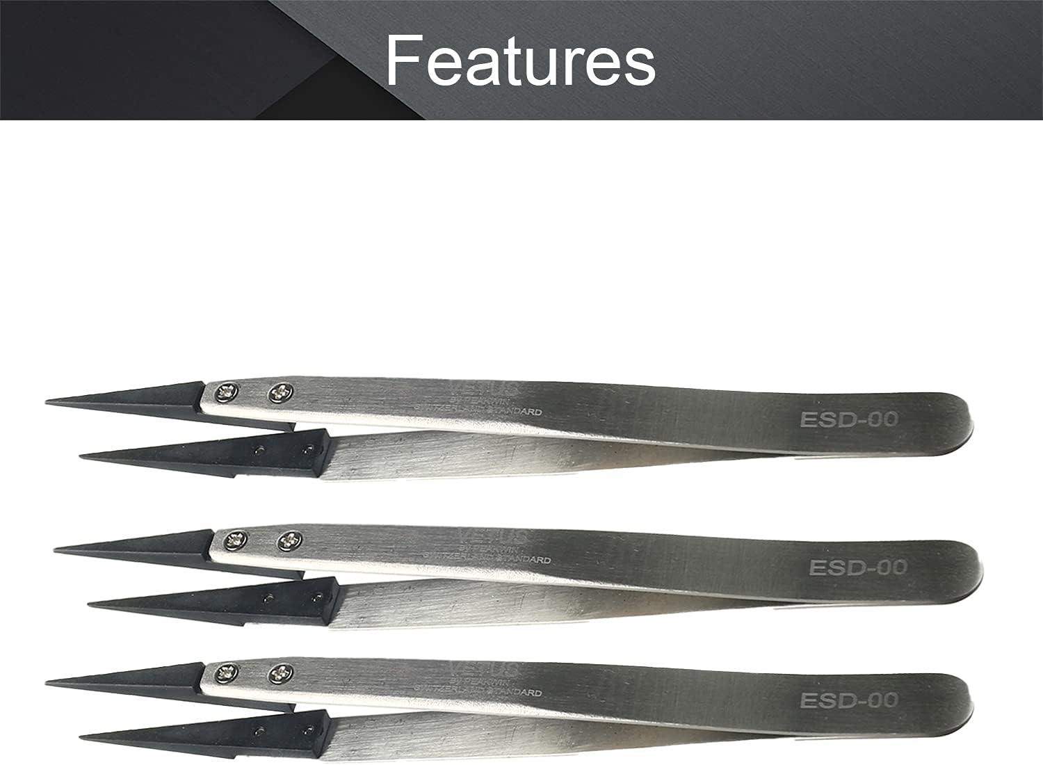 Utoolmart ESD-00 Precision Anti-Static Carbon Fiber Tweezers Stainless Steel Tweezers for Craft Jewelry Electronics 1 pcs