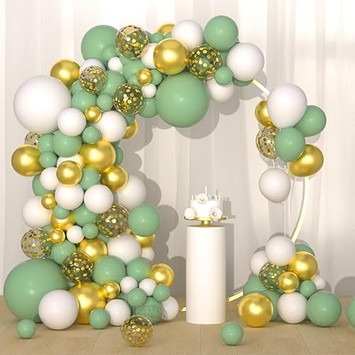 Arco de globos de color verde salvia, blanco, dorado metálico, kit de guirnalda de globos de color verde oliva, blanco y dorado, para safari en la