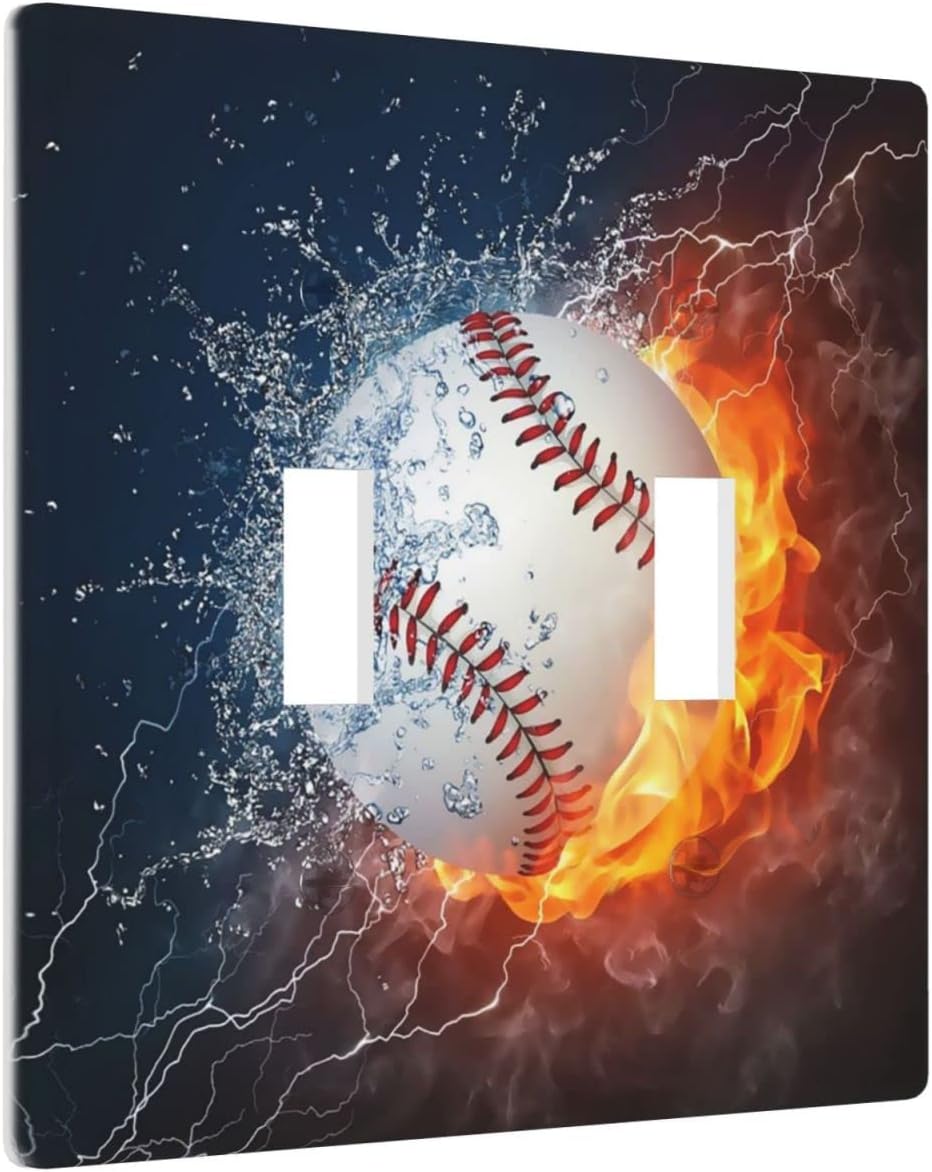 Baseball Light Switch Cover 2-Gang Decorative Wall Plate Double Toggle Electrical Art Faceplate for Home Bedroom Decor 4.5" x 4.5" image 2