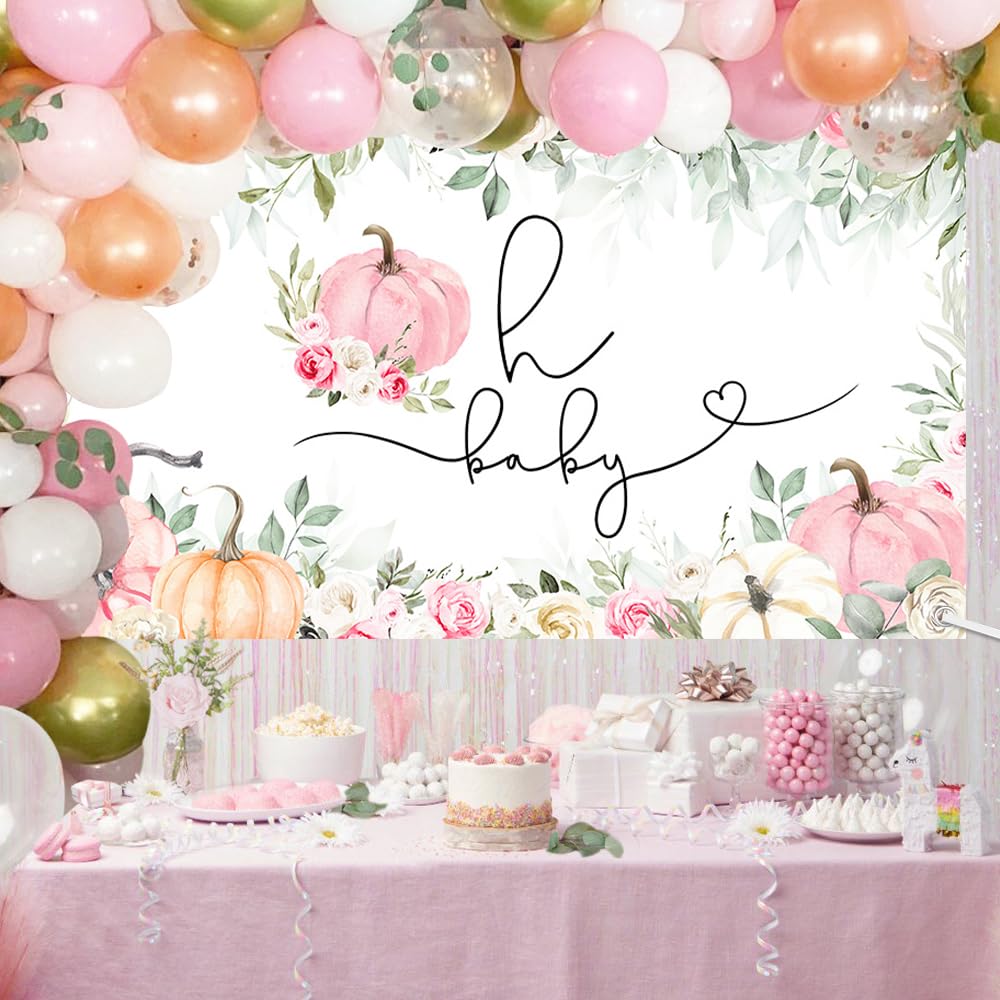 MEHOFOND Autumn Baby Shower Banner - Pumpkin Leaves Backdrop 5.9x3.6ft