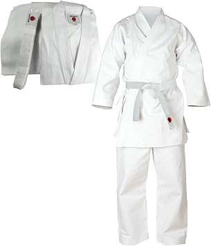Senshi Japan Karate Gi Uniform | 100% Cotton Lightweight Martial Arts Outfit & White Belt for Training & Sparring | Taekwondo, Tang Soo Do, Shotokan, etc. | For Adults & Kids