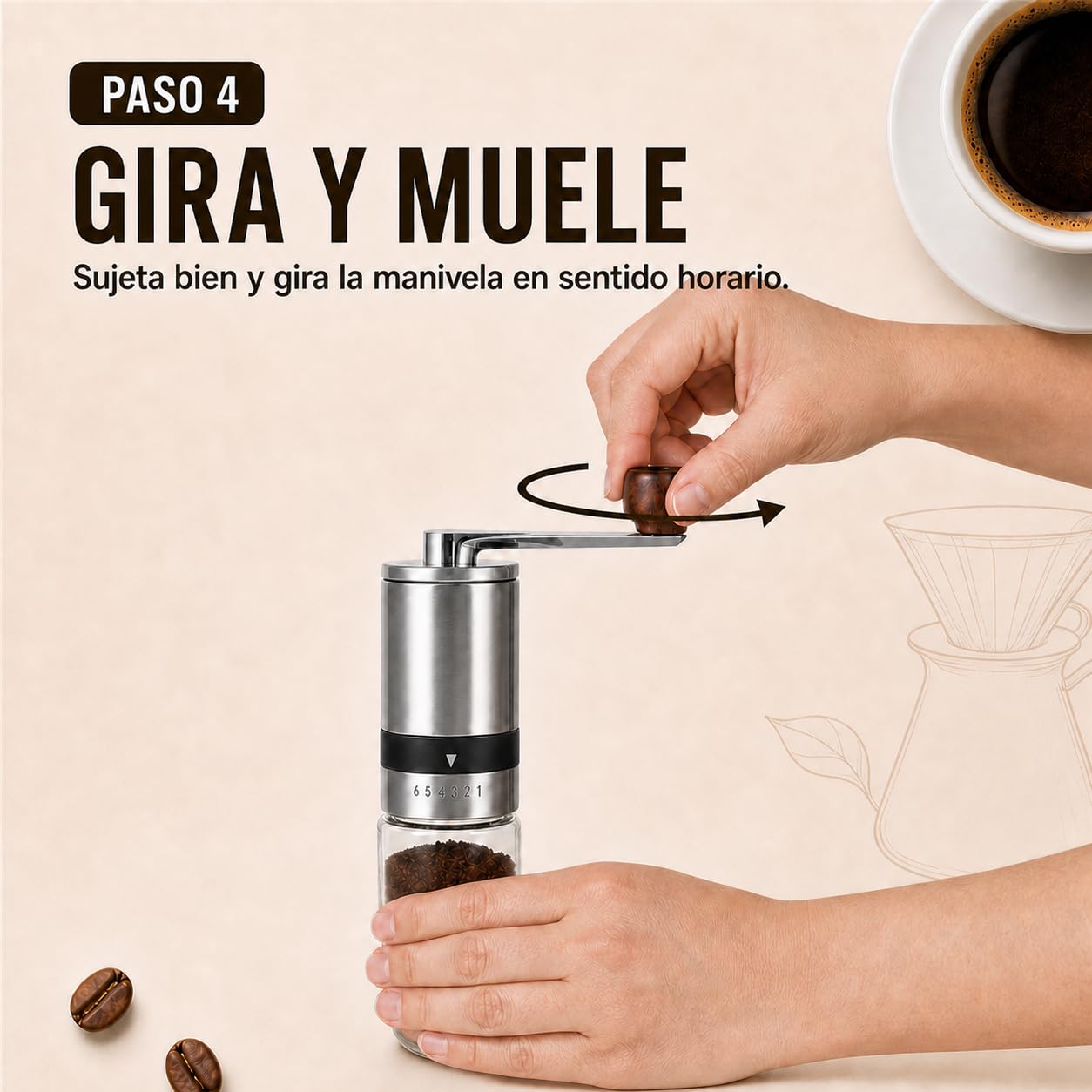 Molinillo de café manual plateado con 2 recipientes de cristal | Molinillo de cerámica de acero inoxidable para café expreso, café de filtro, prensa francesa, camping