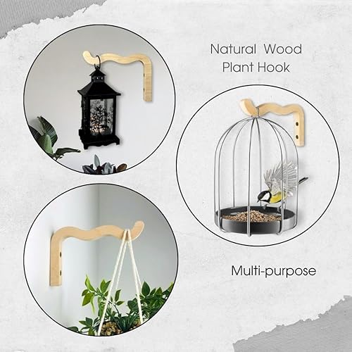 Miniatura 7 de Juego de 2 macetas de pared de madera ondulada para plantas de interior, gancho natural para plantas de pared, campanillas de viento, soportes de