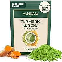 VAHDAM, Curcuma Matcha Polvere di tè verde – POTENTE SUPERFOOD BLEND (100g, 50 tazze) 100% puro e polvere di Matcha giapponese non miscelatoI