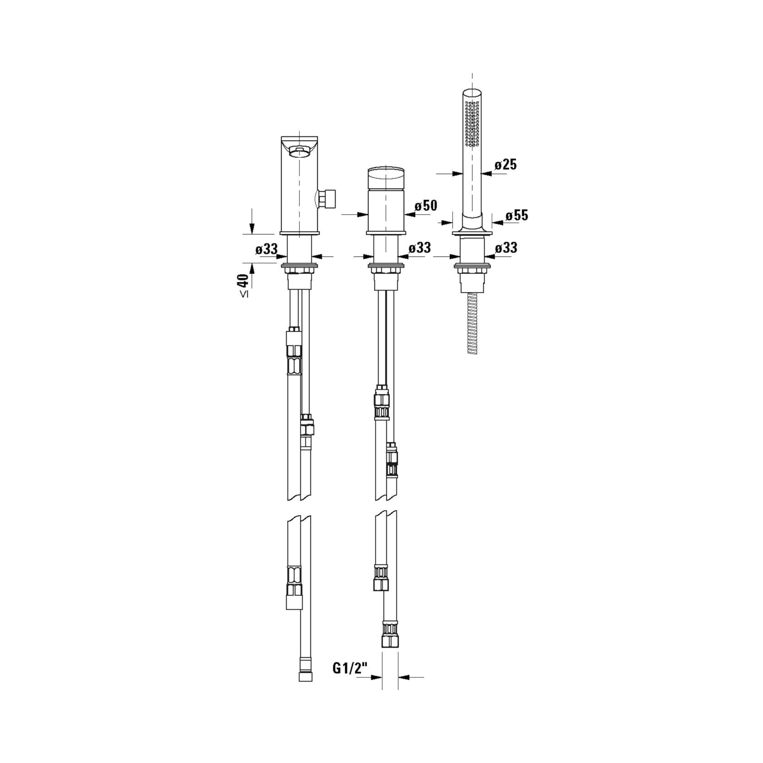 Duravit Wave 3-Loch Wannenarmatur, Einhebel-Wannenmischer mit Keramikmischsystem, Badewannenarmatur, Chrom