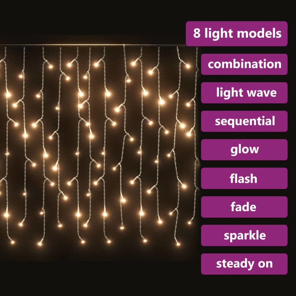 lichterkette,lichterkette batterie,led lichterkette,Lichtervorhang LED Eiszapfen 10 m 400 LED Warmweiß 8 FunktionenGeeignet für Patio, Schlafzimmer, Wohnzimmer, Weihnachten