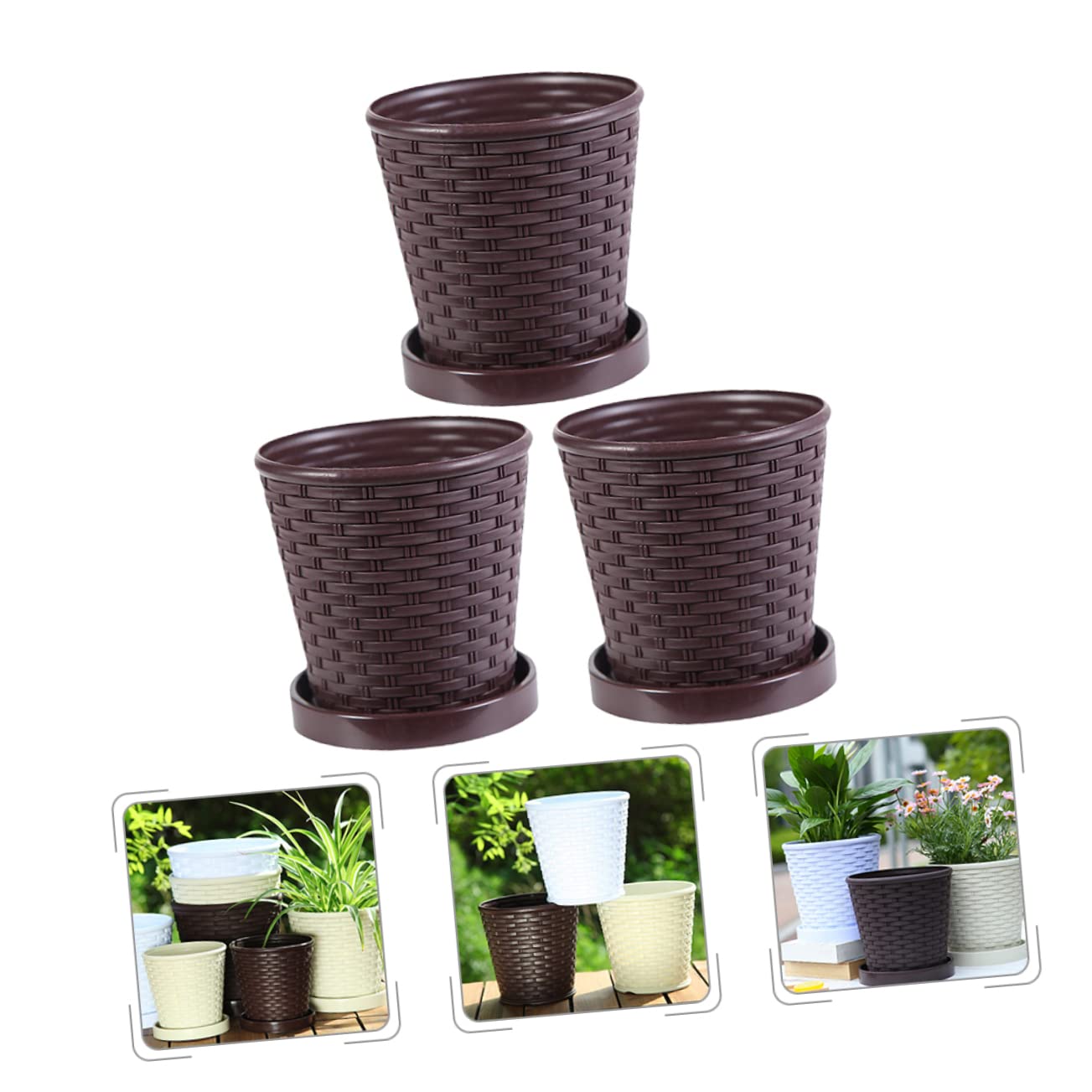 Gogogmee Lot De 3 Plateaux Rectangulaires Plastique Pour Pots De Fleurs - Anti-Fuites Léger Et Résistant