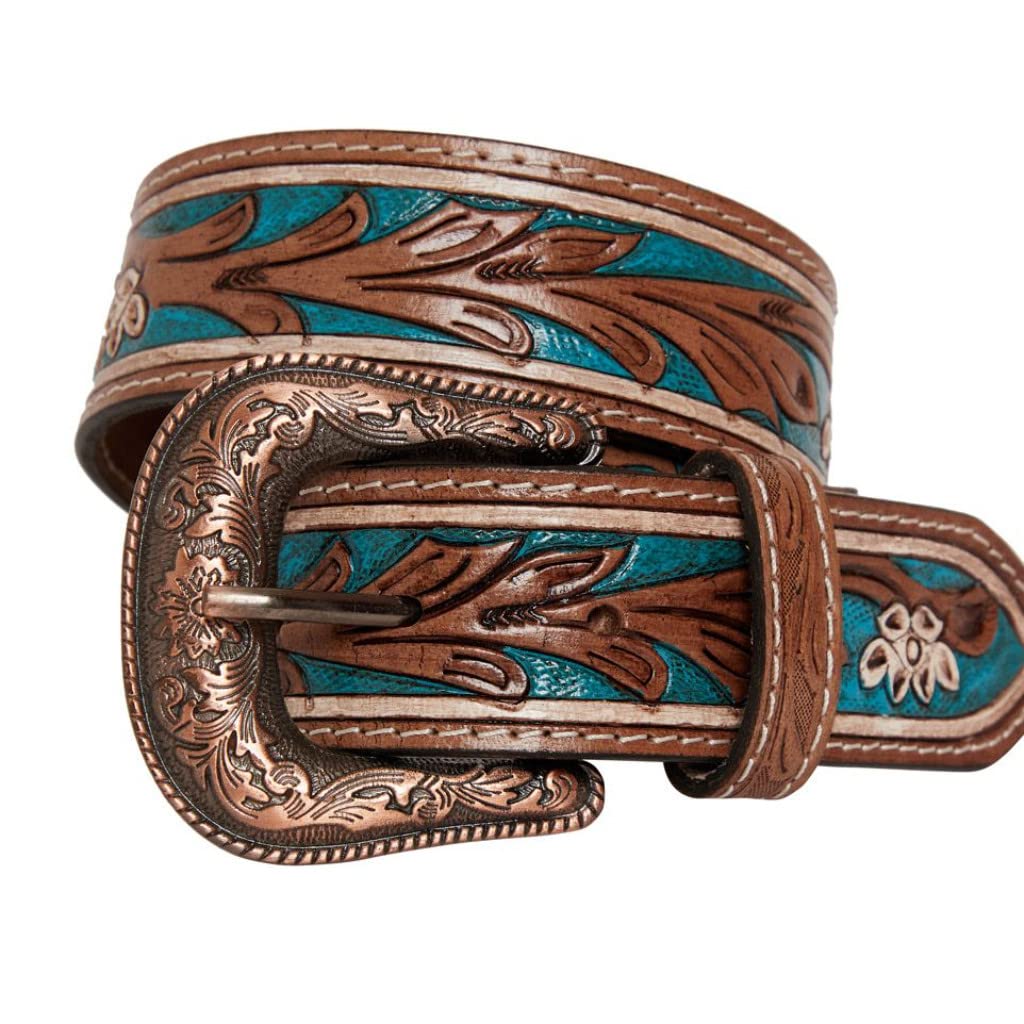 Myra Bag Cobalt Sea Hand-Tooled Leather Belt 4061 Polychrome Hand-Tooled Seed Bead Western Belt by Myra Bag  main image 4