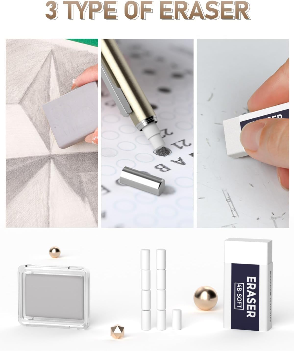 Nicpro 37PCS Gold Art Mechanical Pencil Set, 4PCS Metal Drafting Pencil 0.3/0.5/0.7/0.9 mm & 2PCS 2mm Lead Holder (6B 4B 2B HB 2H 4H) School Supplies for Sketching Drawing with 23 Tube Lead Refills