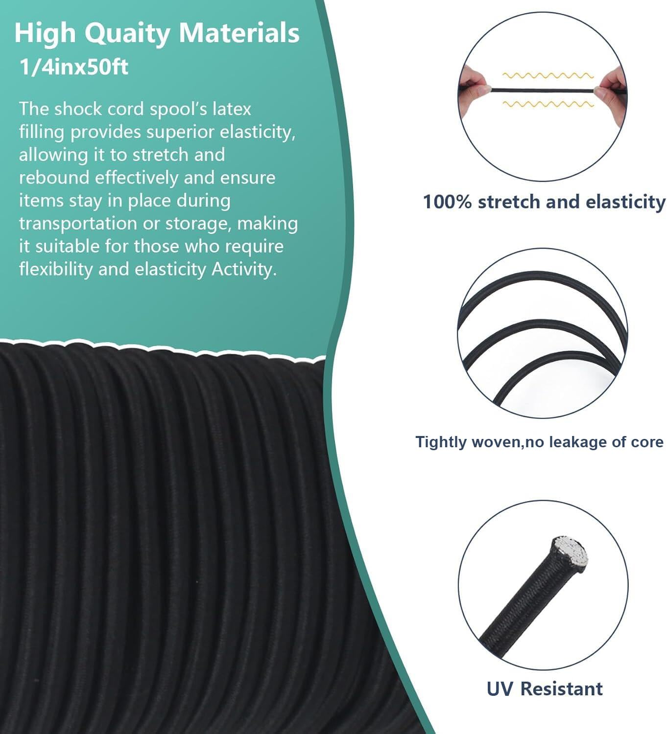 Elastische Schnur 2 Mm, 12 M, Schwarz – Bungee-Gummiseil Für Heimwerker, Camping, Nähen & Outdoor