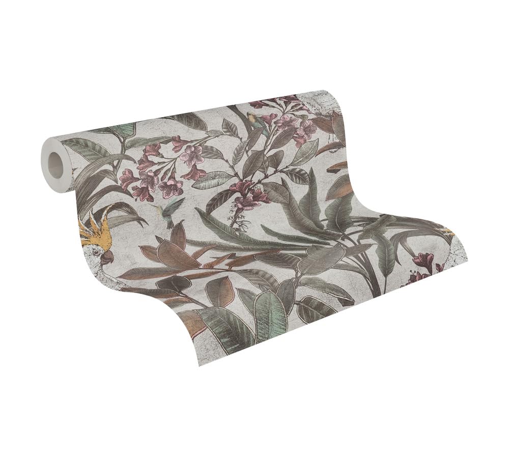 Papier peint intissé jungle vert crème rose A.S. Création 397484 pour salon